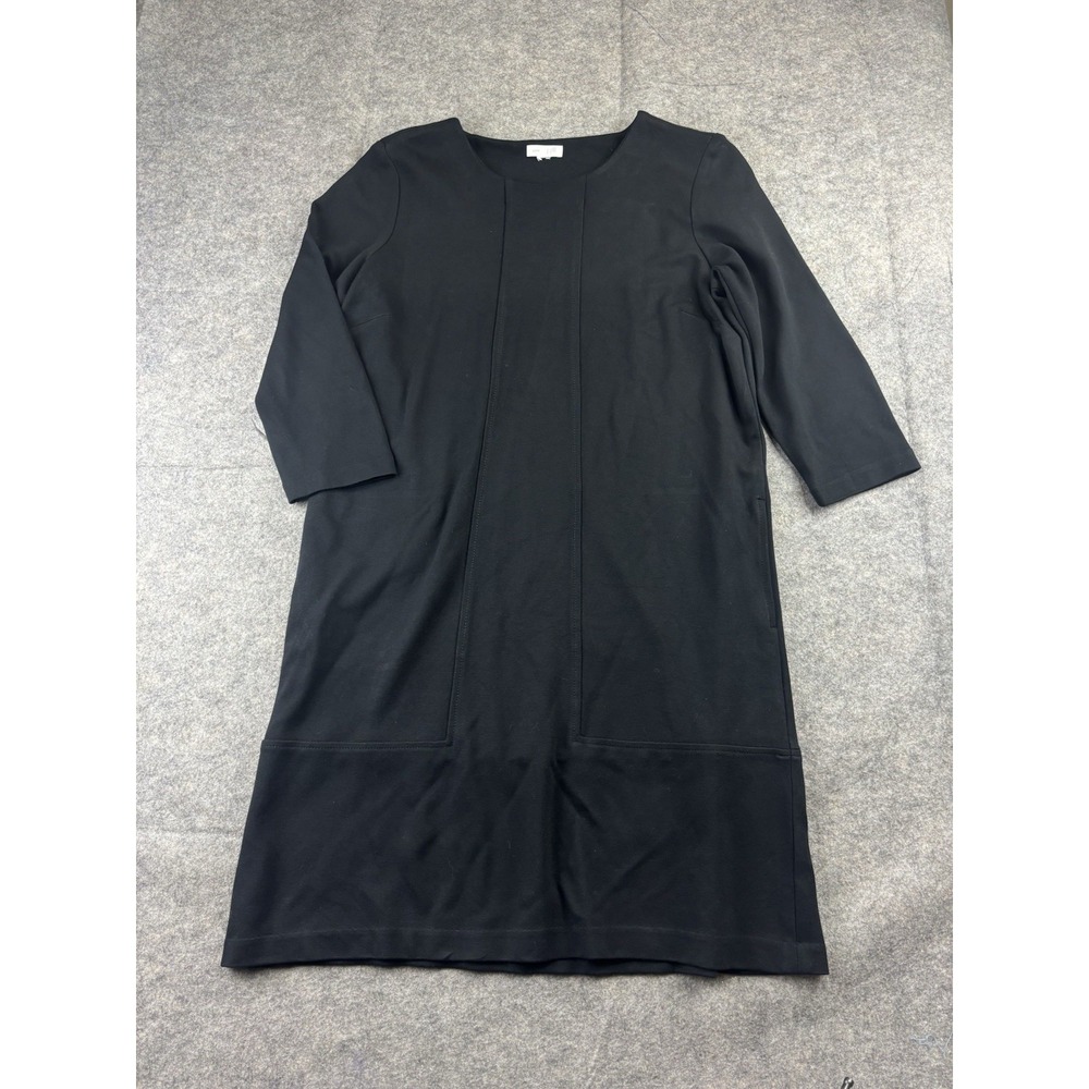 J Jill Ponte Knit Shift Dress 3/4 Sleeve Black Stretch Pocket Women's M/L Basic